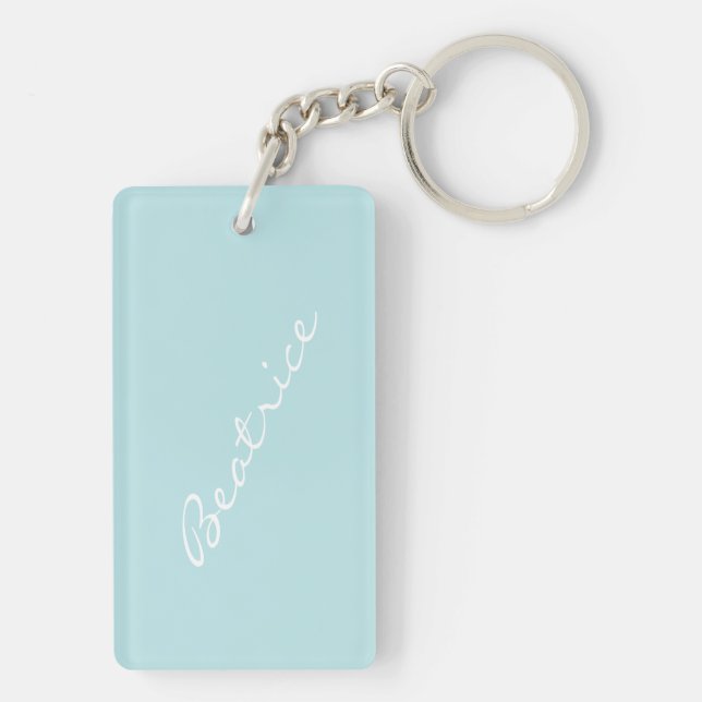 Personalised Light Blue Minimalist Bridesmaid Gift Key Ring (Back)
