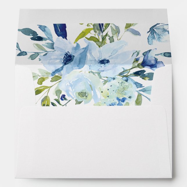 Personalised Light Blue Navy Floral Watercolor Envelope (Back (Bottom))