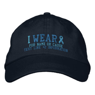 Personalised Light Blue Ribbon Awareness Embroidered Hat