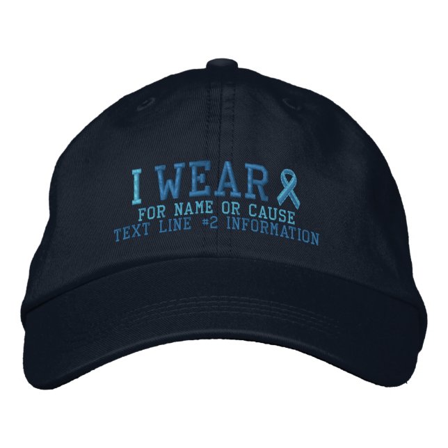 Personalised Light Blue Ribbon Awareness Embroidered Hat (Front)