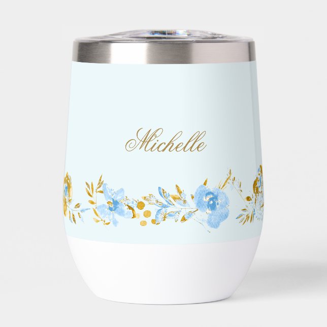 Personalised Light Blue Watercolor Floral Gold (Front)