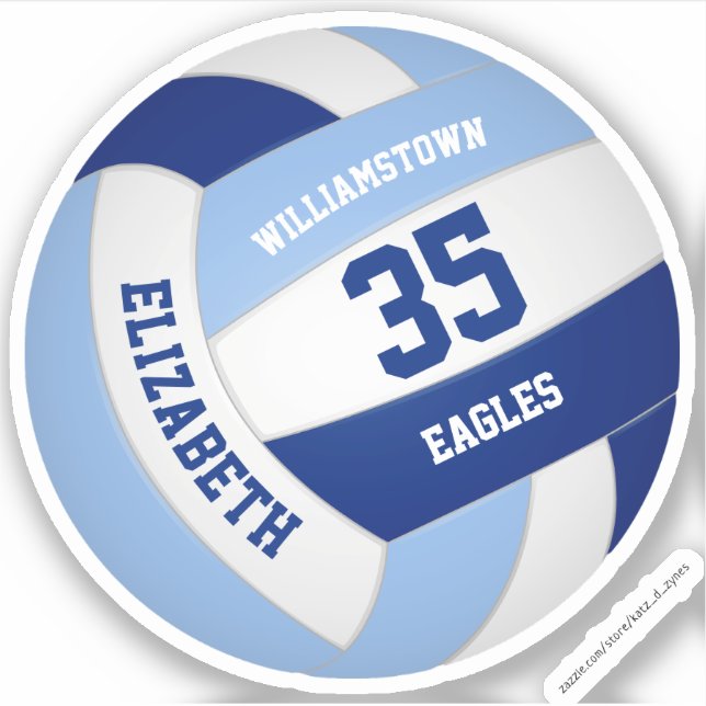 personalised light dark blue white volleyball  (Front)