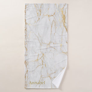 Personalised, light grey and gold veined gym bath towel
