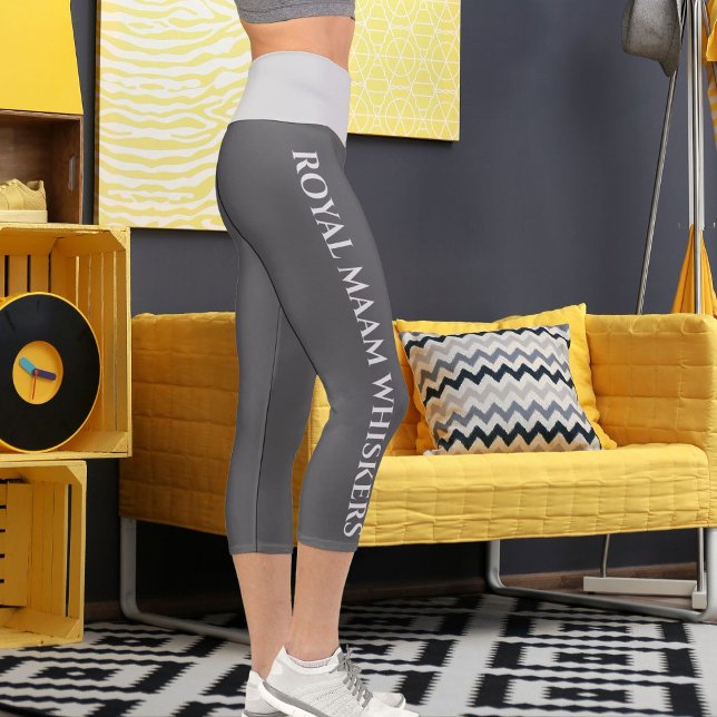 Personalised Light Grey Dark Grey Custom Text Fun Capri Leggings (Creator Uploaded)