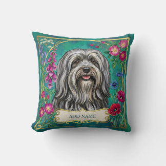 Personalised Light Grey Lhasa Apso Floral Cushion