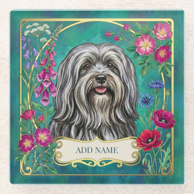 Personalised Light Grey Lhasa Apso Glass Coaster (Front)