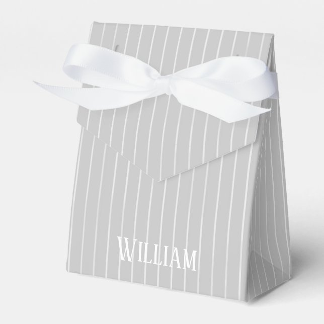 Personalised light grey pinstripes favour box (Front Side)