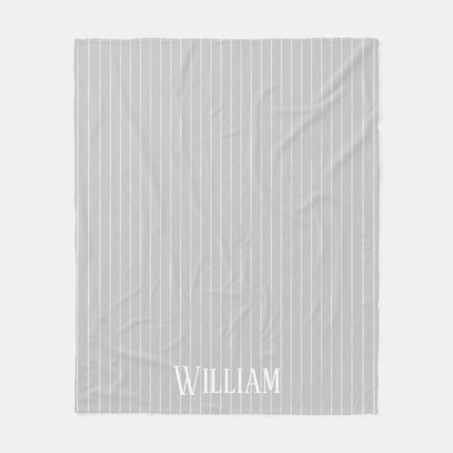 Personalised light grey pinstripes fleece blanket (Front)