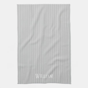 Personalised light grey pinstripes tea towel
