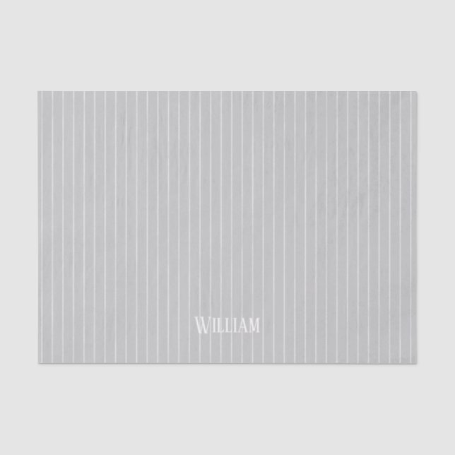 Personalised light grey pinstripes tissue paper (Front)