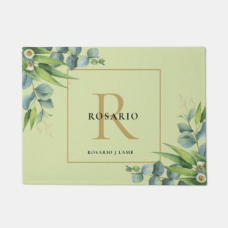 Personalised Light Olive Green Gold Monogram  Doormat