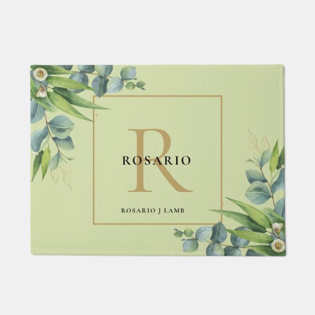 Personalised Light Olive Green Gold Monogram  Doormat (Front)
