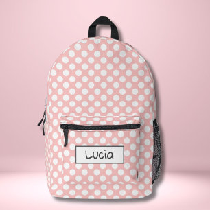 Personalised Light Pink and White Polka Dot Printed Backpack
