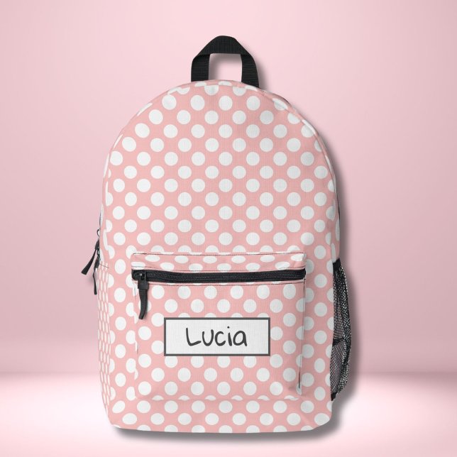Personalised Light Pink and White Polka Dot  Printed Backpack (Creator Uploaded)