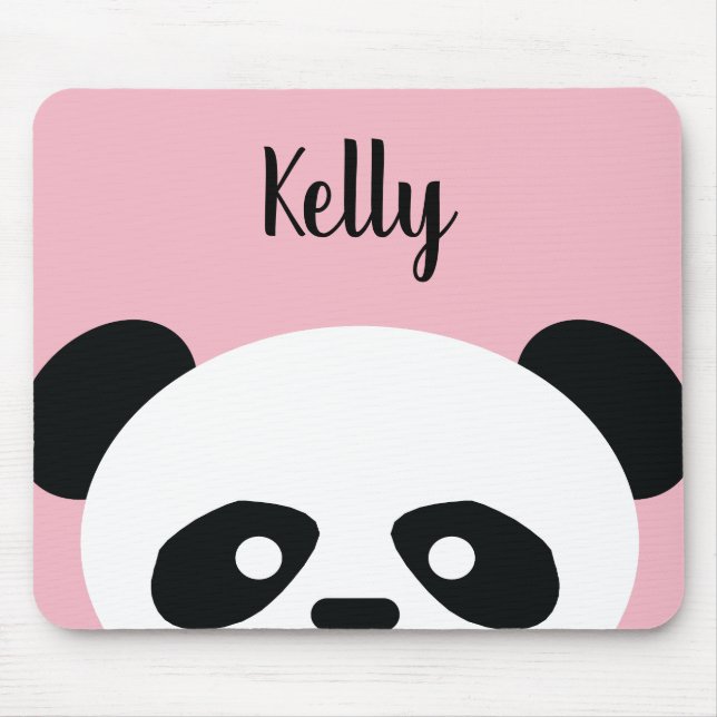 Personalised Light Pink Kawaii Panda Bear Animal Mouse Mat (Front)