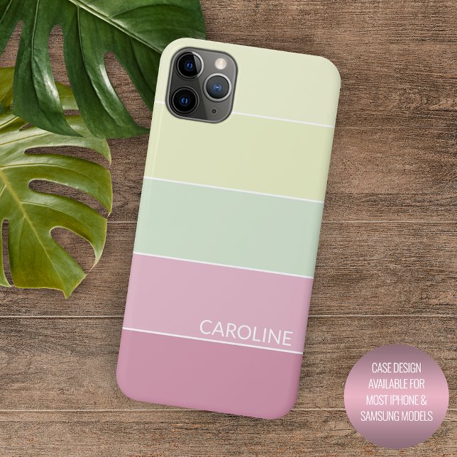 Personalised Light Pink Lime Green Striped Art Case-Mate iPhone Case (Creator Uploaded)