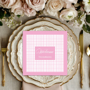 Personalised Light Pink Napkins Classic Plaid Set