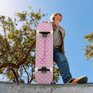 Personalised Light Pink Polka Dot Skateboard