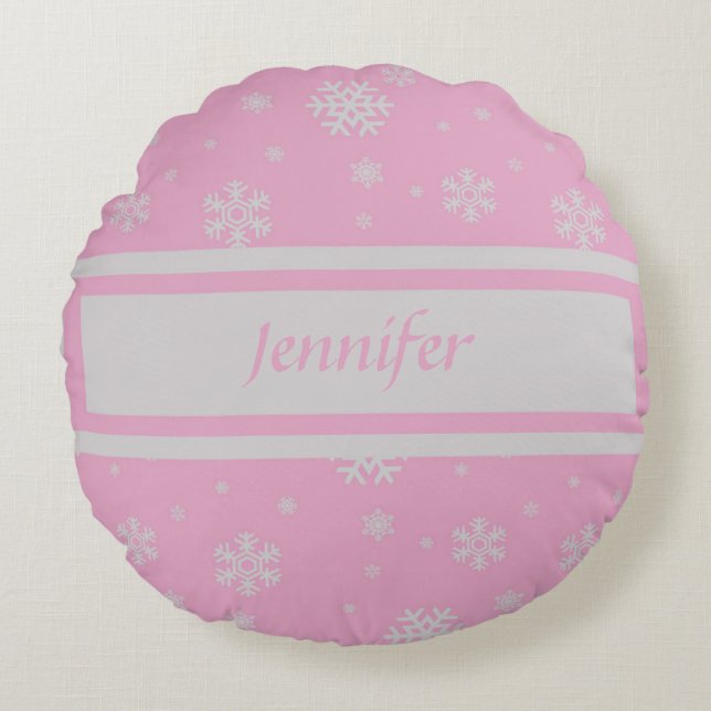 Personalised Light Pink Snowflake Pillow (Front)