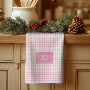 Personalised Light Pink Towel Classic Tartan Look