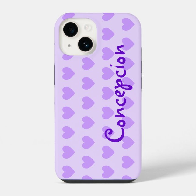 Personalised Light Purple Heart Pattern iPhone Case (Back)