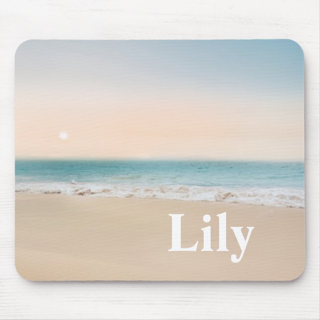 Personalised light sand beach mouse mat (Front)