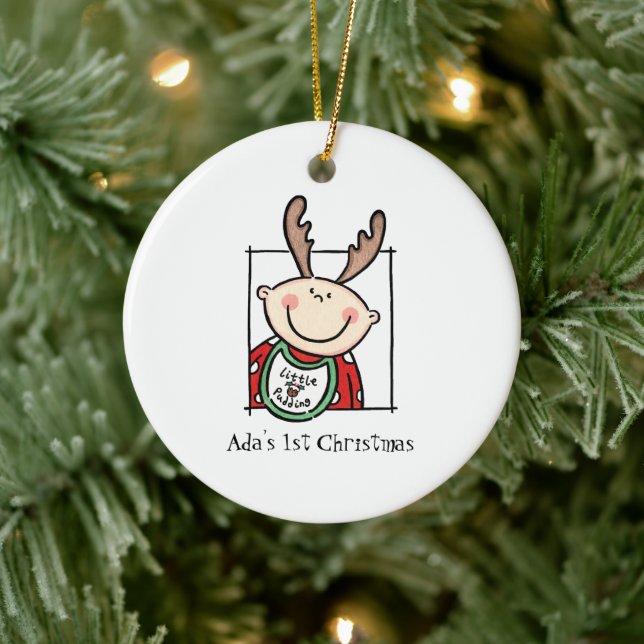 Personalised Light Skin Tone Baby Face Baby's 1st Ceramic Tree Decoration (Tree)