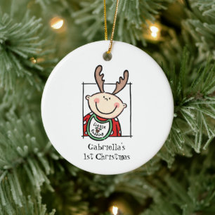 Personalised Light Skin Tone Baby Face Baby's 1st Ceramic Tree Decoration