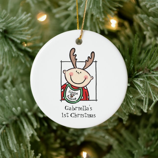 Personalised Light Skin Tone Baby Face Baby's 1st Ceramic Tree Decoration (Tree)