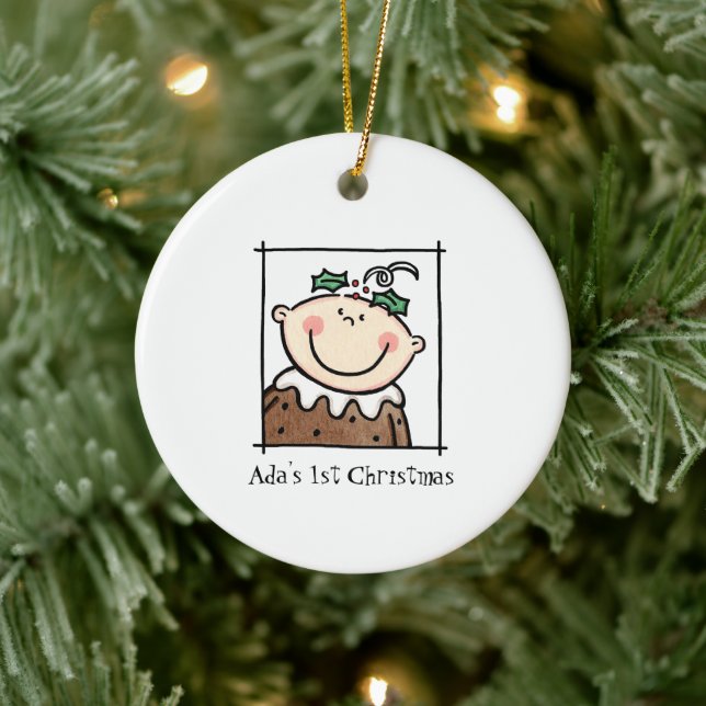 Personalised Light Skin Tone Baby Face Baby's 1st Ceramic Tree Decoration (Tree)