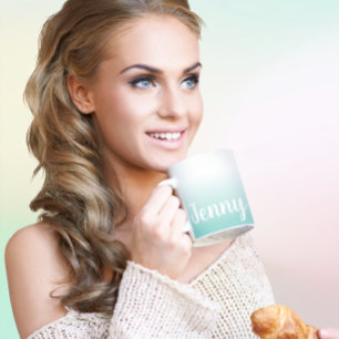 Personalised Light Teal and White Ombre Coffee Mug