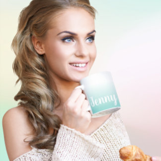 Personalised Light Teal and White Ombre Coffee Mug