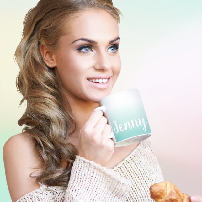 Personalised Light Teal and White Ombre Coffee Mug (Personalized Light Teal Gradient Coffee Mug)
