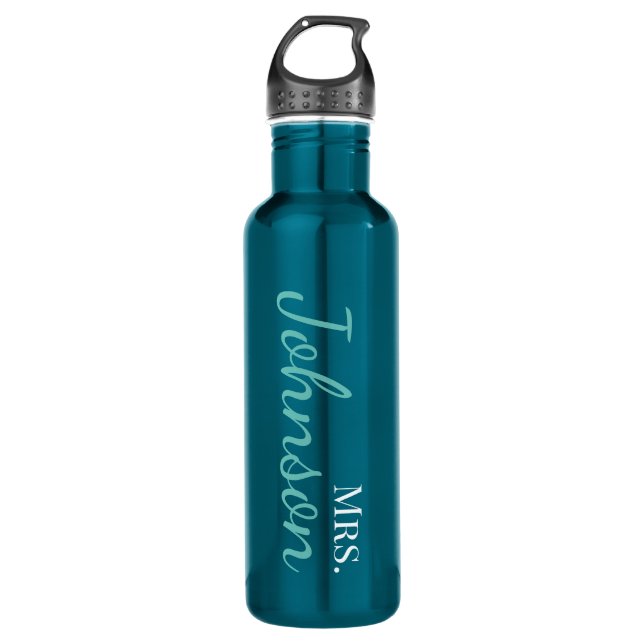 Personalised Light Teal Calligraphy School Teacher 710 Ml Water Bottle (Front)