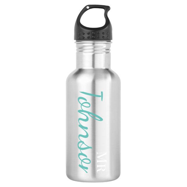 Personalised Light Teal Calligraphy School Teacher 710 Ml Water Bottle (Front)