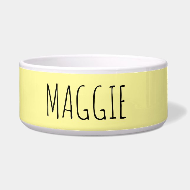 Personalised Light Yellow Ceramic Pet Bowl (Front)