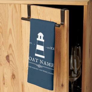 Personalised lighthouse Nautical Blue Tea Towel