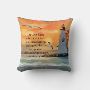 Personalised Lighthouse Sunset Bible Verse Pillow