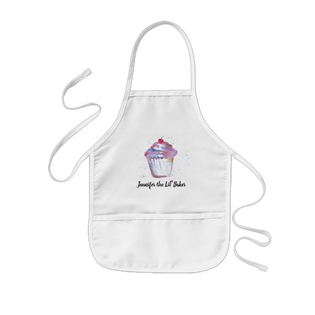 Personalised Lil' Baker Watercolor Cupcake Kids Apron (Front)