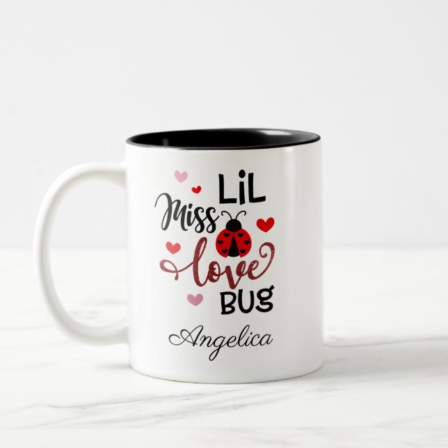 Personalised Lil Miss Love Bug Two-Tone Coffee Mug (Left)