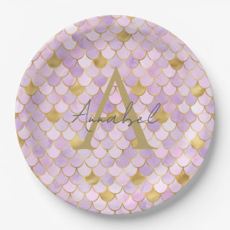 Personalised Lilac and Gold Mermaid Scales Paper Plate