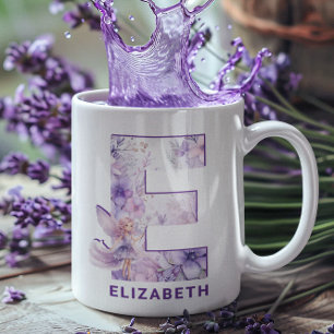 Personalised Lilac Fairy Monogram E Coffee Mug