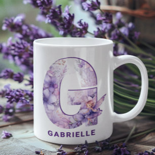 Personalised Lilac Fairy Monogram G Coffee Mug
