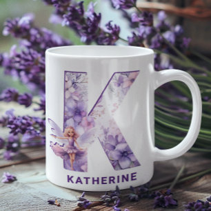 Personalised Lilac Fairy Monogram K Coffee Mug