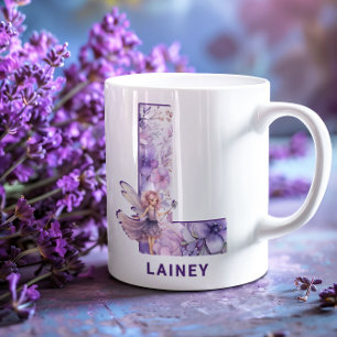 Personalised Lilac Fairy Monogram L Coffee Mug