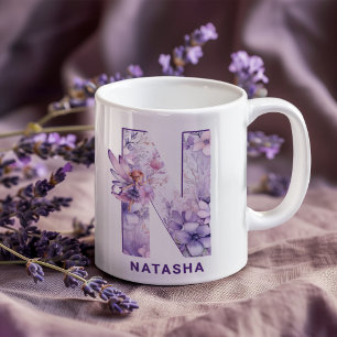 Personalised Lilac Fairy Monogram N Coffee Mug