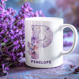 Personalised Lilac Fairy Monogram P Coffee Mug