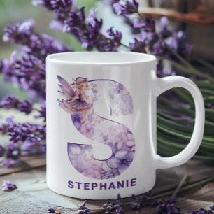 Personalised Lilac Fairy Monogram S Coffee Mug