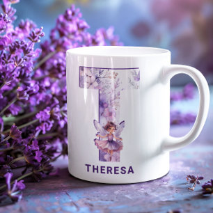 Personalised Lilac Fairy Monogram T Coffee Mug