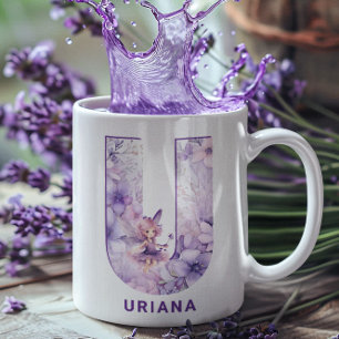 Personalised Lilac Fairy Monogram U Coffee Mug